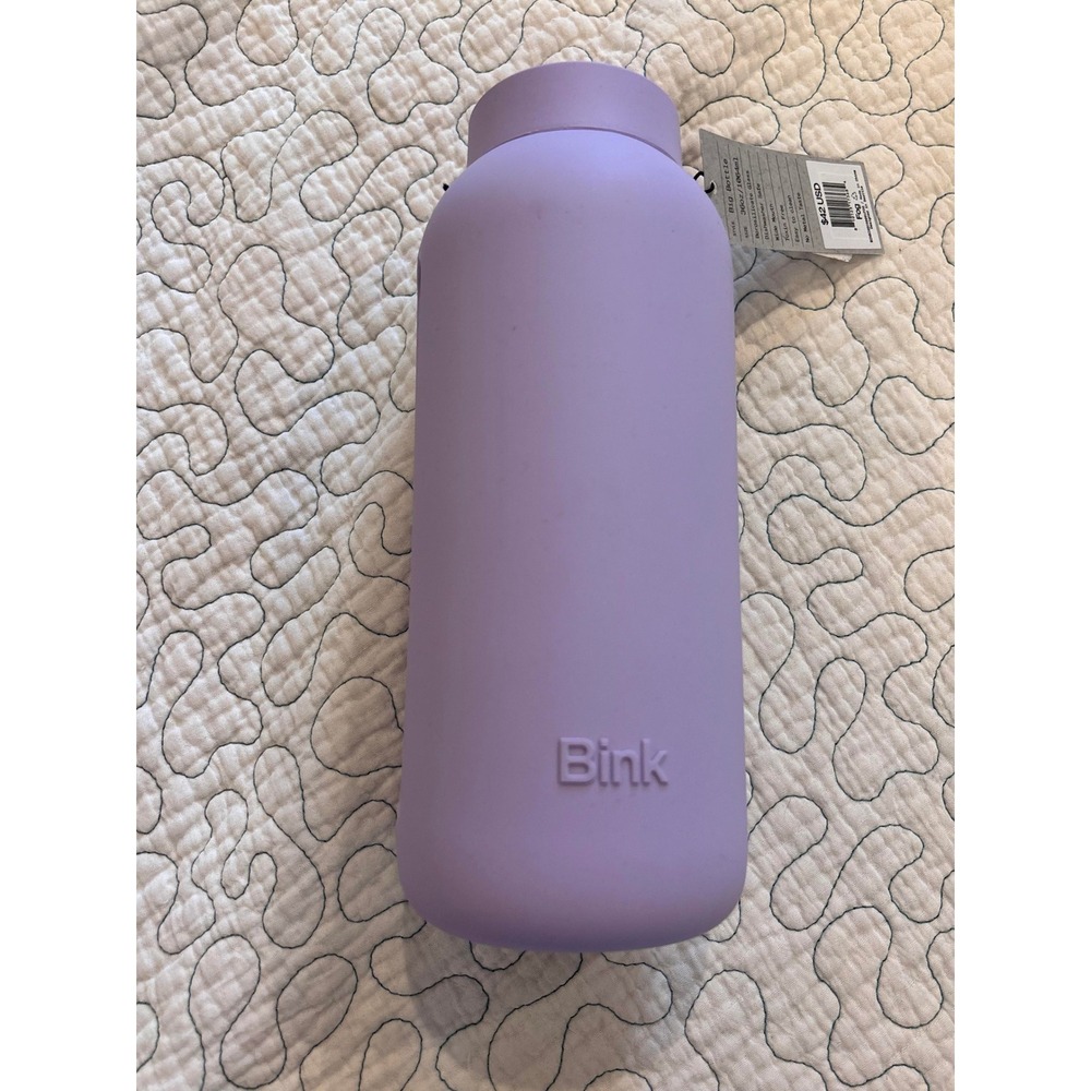 Bink Big Bottle 36oz Borosilicate Glass Water Bottle Straw Lid Fog Purple